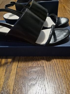 Cole Haan Women's Black Leather Braided-Toe Slingback Sandals